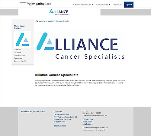 Alliance Cancer Specialists Navigating Care Online Chart
